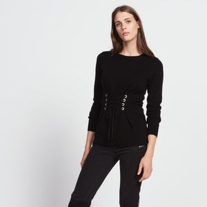 Sandro wool cashmere blend lace up sweater, size S